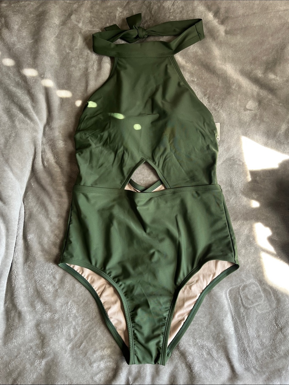 Kona Sol Medium Olive Green High Neck One-Piece Swimsuit